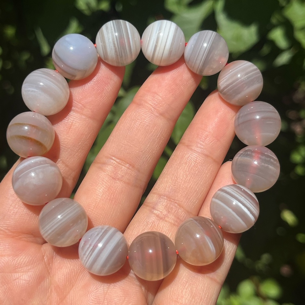 14mm stretchable grey banded‎ Yanyuan agate bracelet 1524